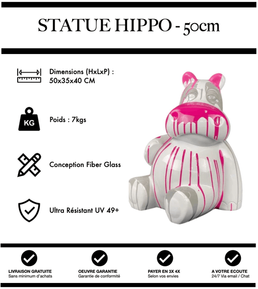 Sculpture Hippopotame Resine 50cm Statue - Pink Trash - MUZZANO