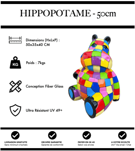 Sculpture Hippopotame Resine 50cm Statue - Puzzle Bis - MUZZANO