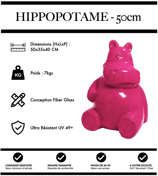 Sculpture Hippopotame Resine 50cm Statue - ROSE - MUZZANO