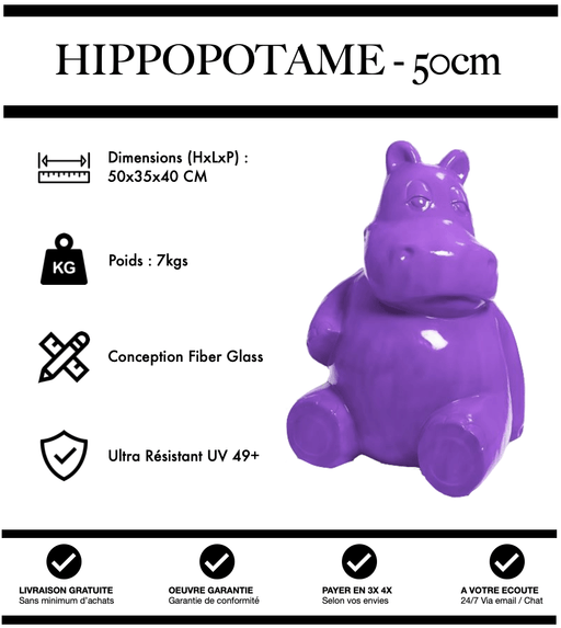 Sculpture Hippopotame Resine 50cm Statue - VIOLET - MUZZANO