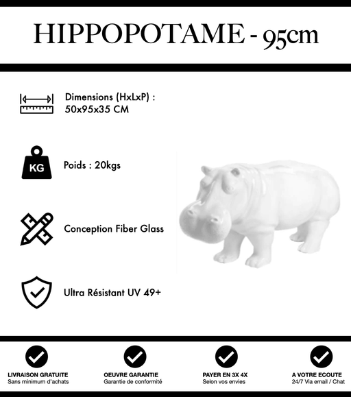 Sculpture Hippopotame Resine 95cm Statue - Blanc - MUZZANO