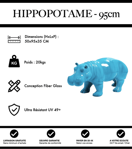 Sculpture Hippopotame Resine 95cm Statue - Bleu Clair - MUZZANO