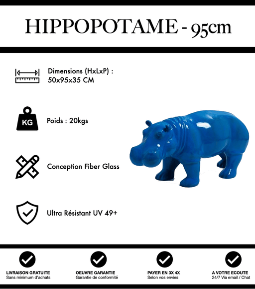 Sculpture Hippopotame Resine 95cm Statue - Bleu Foncé - MUZZANO