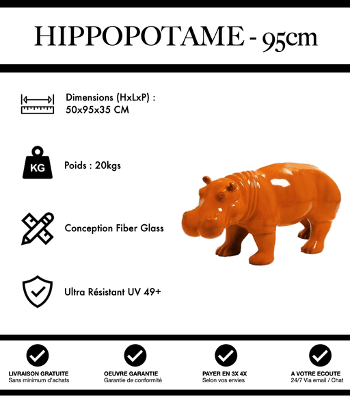 Sculpture Hippopotame Resine 95cm Statue - Orange - MUZZANO