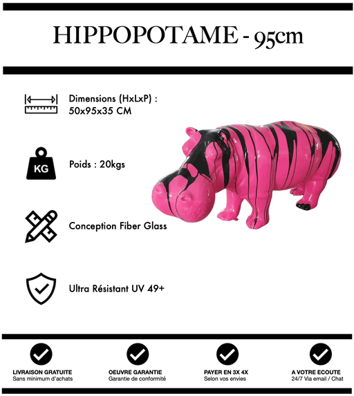 Sculpture Hippopotame Resine 95cm Statue - Pink Trash - MUZZANO