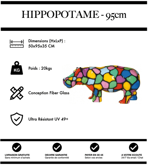 Sculpture Hippopotame Resine 95cm Statue - Puzzle - MUZZANO