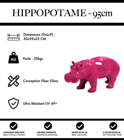 Sculpture Hippopotame Resine 95cm Statue - Rose - MUZZANO