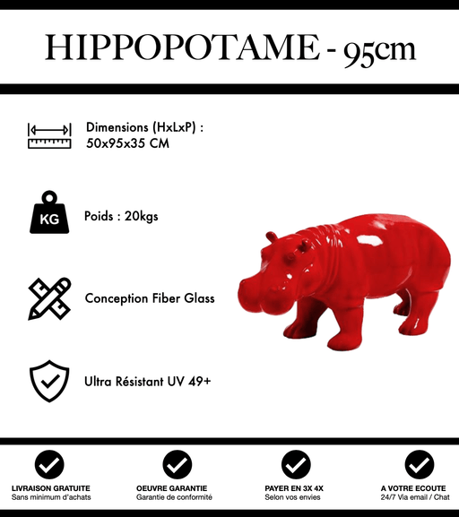 Sculpture Hippopotame Resine 95cm Statue - Rouge - MUZZANO
