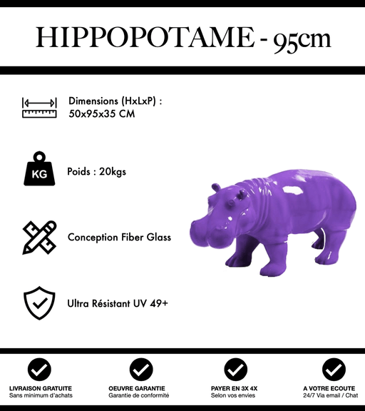 Sculpture Hippopotame Resine 95cm Statue - Violet - MUZZANO