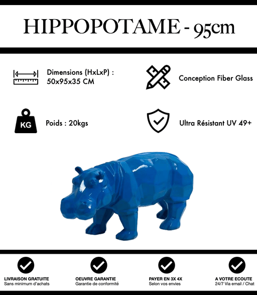 Sculpture Hippopotame Resine Origami 95cm Statue - Bleu - MUZZANO