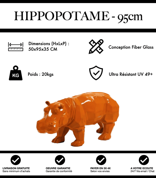 Sculpture Hippopotame Resine Origami 95cm Statue - Orange - MUZZANO