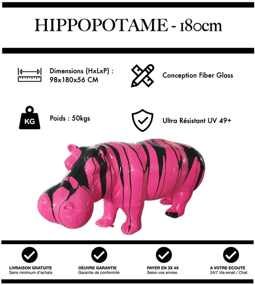 Sculpture Hippopotame Resine XXL 180cm Statue - Pink Trash - MUZZANO