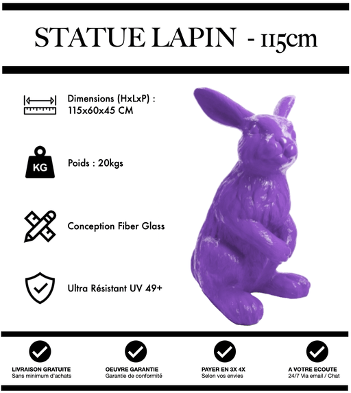 Sculpture Lapin Resine 115cm Statue - VIOLET - MUZZANO