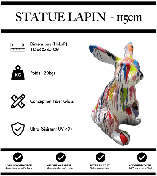 Sculpture Lapin Resine 115cm Statue - White Trash - MUZZANO