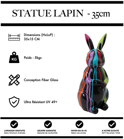 Sculpture Lapin Resine 35cm Statue - Black Trash - MUZZANO