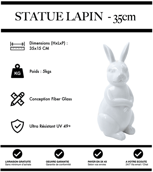 Sculpture Lapin Resine 35cm Statue - BLANC - MUZZANO