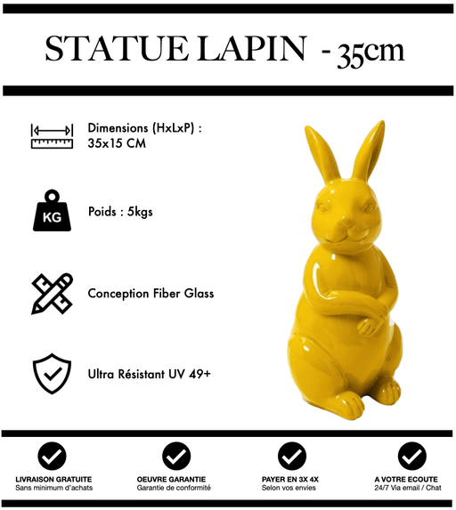 Sculpture Lapin Resine 35cm Statue - JAUNE - MUZZANO