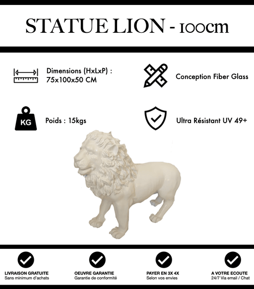 Sculpture Lion Resine 100cm Statue - Blanc - MUZZANO