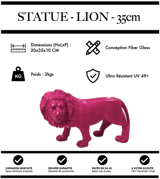 Sculpture Lion Resine 35cm Statue - ROSE - MUZZANO