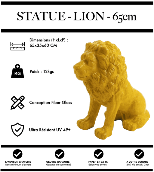 Sculpture Lion Resine 65cm Statue - JAUNE - MUZZANO