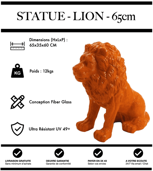 Sculpture Lion Resine 65cm Statue - ORANGE - MUZZANO