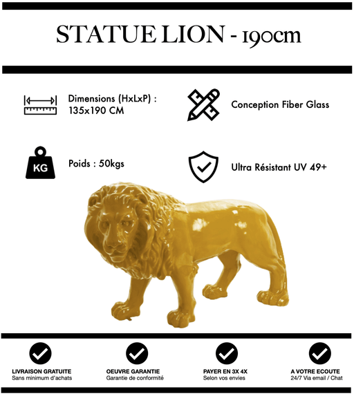 Sculpture Lion Resine XXL 190cm Statue - JAUNE - MUZZANO