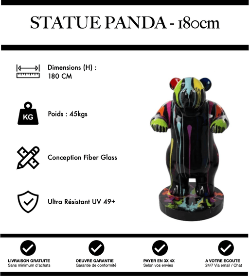Sculpture Panda Resine 180cm XXL Statue - Black Trash - MUZZANO