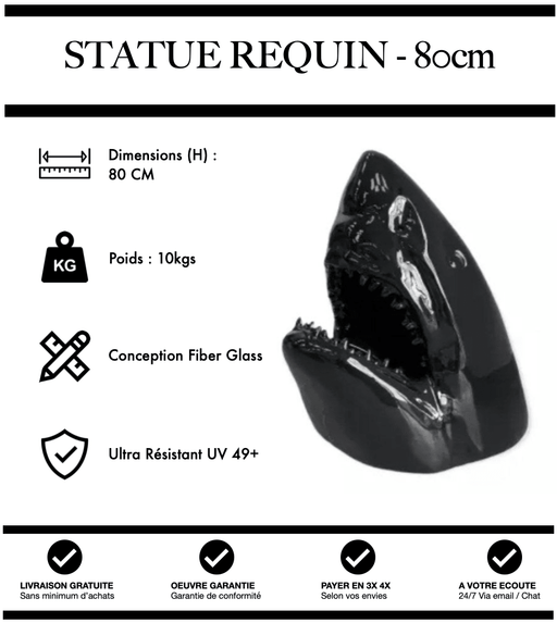 Sculpture Requin Resine 80cm Statue - Noir - MUZZANO