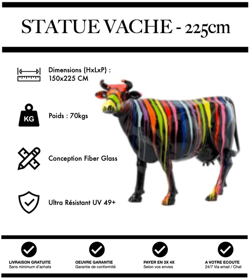 Sculpture Vache Resine XXL Réaliste 225cm Statue - Black Trash - MUZZANO