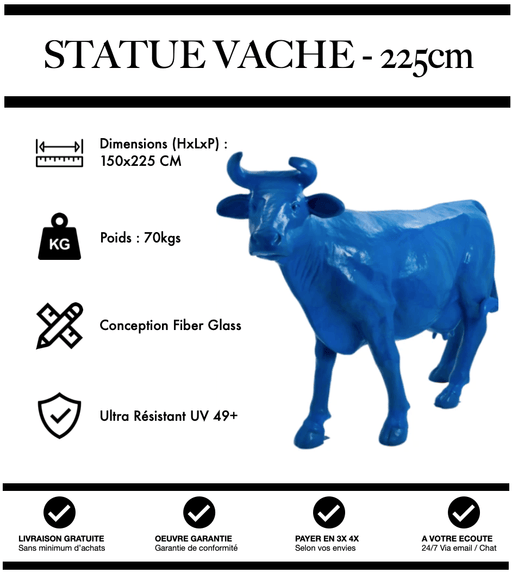 Sculpture Vache Resine XXL Réaliste 225cm Statue - BLEU - MUZZANO