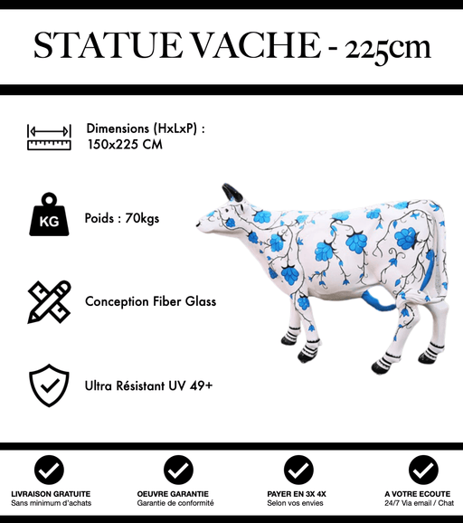 Sculpture Vache Resine XXL Réaliste 225cm Statue - Framboise - MUZZANO