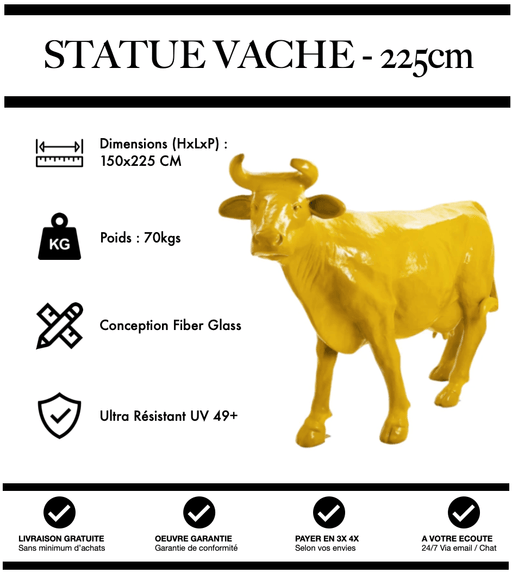 Sculpture Vache Resine XXL Réaliste 225cm Statue - JAUNE - MUZZANO