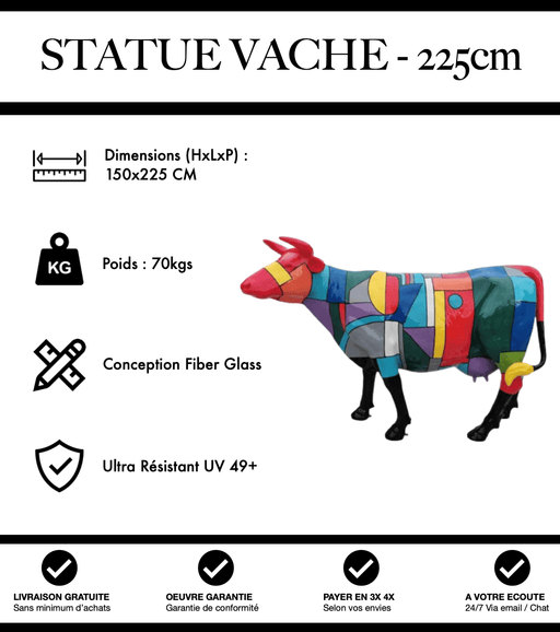 Sculpture Vache Resine XXL Réaliste 225cm Statue - Multicolore Forme - MUZZANO