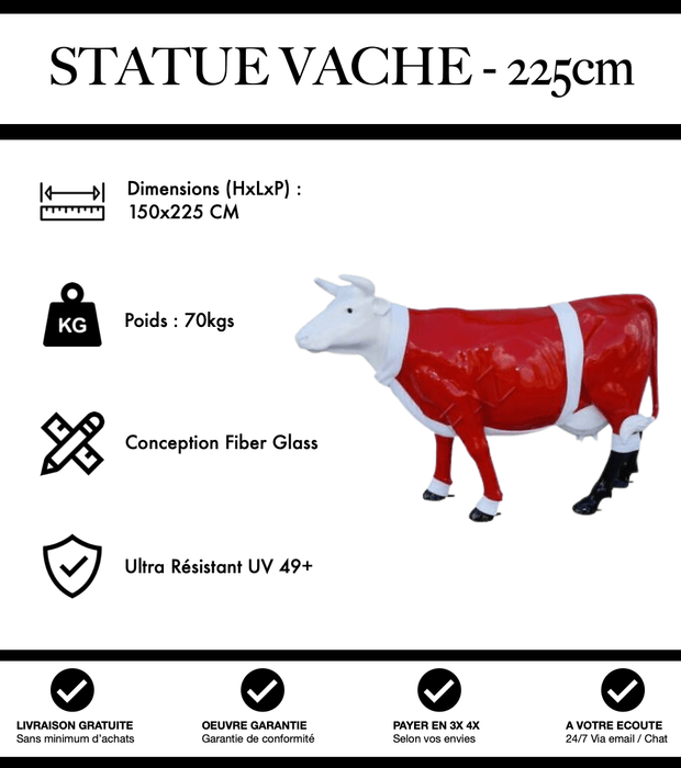 Sculpture Vache Resine XXL Réaliste 225cm Statue - Noël - MUZZANO