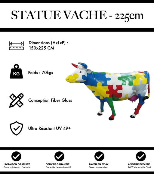 Sculpture Vache Resine XXL Réaliste 225cm Statue - Puzzle Puzzle - MUZZANO
