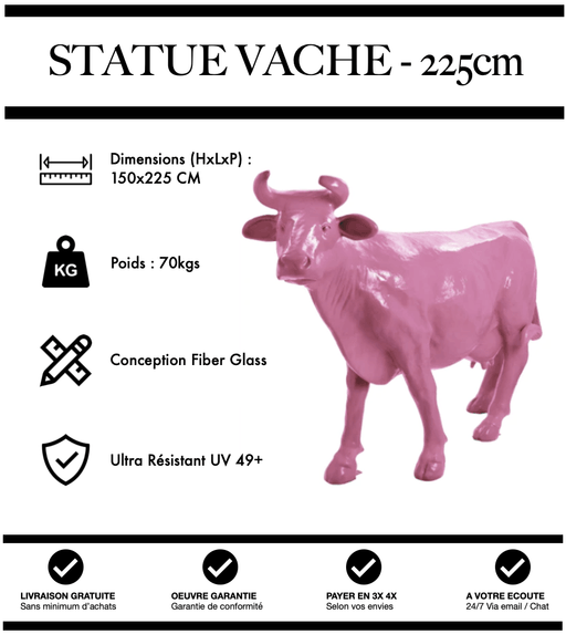 Sculpture Vache Resine XXL Réaliste 225cm Statue - ROSE - MUZZANO