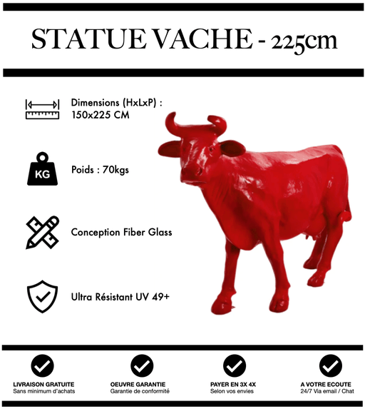 Sculpture Vache Resine XXL Réaliste 225cm Statue - Rouge - MUZZANO