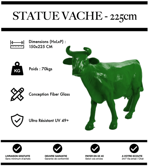 Sculpture Vache Resine XXL Réaliste 225cm Statue - VERT - MUZZANO