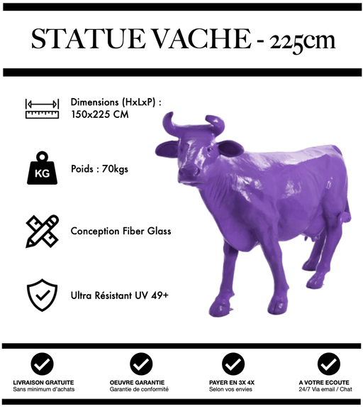 Sculpture Vache Resine XXL Réaliste 225cm Statue - VIOLET - MUZZANO