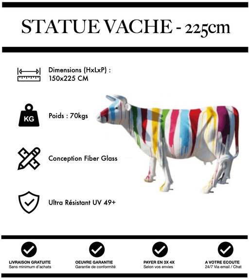 Sculpture Vache Resine XXL Réaliste 225cm Statue - White Trash - MUZZANO
