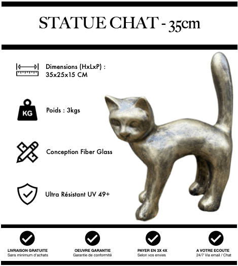 Sculpture Chat Resine 35cm Statue - Or - MUZZANO