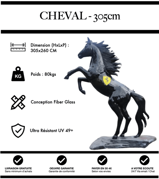 Sculpture Cheval Resine 305cm Statue - Noir Ferrari - MUZZANO