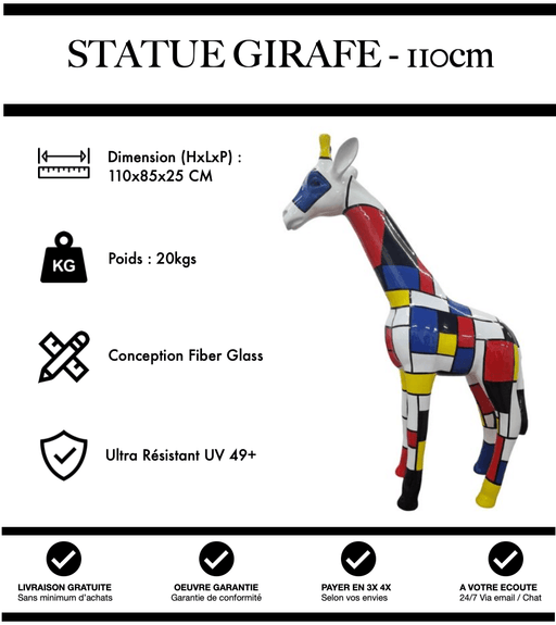 Sculpture Girafe Resine 110cm Statue - Mondrian - MUZZANO