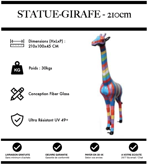 Sculpture Girafe Resine 210cm Statue - Bandeaux - MUZZANO