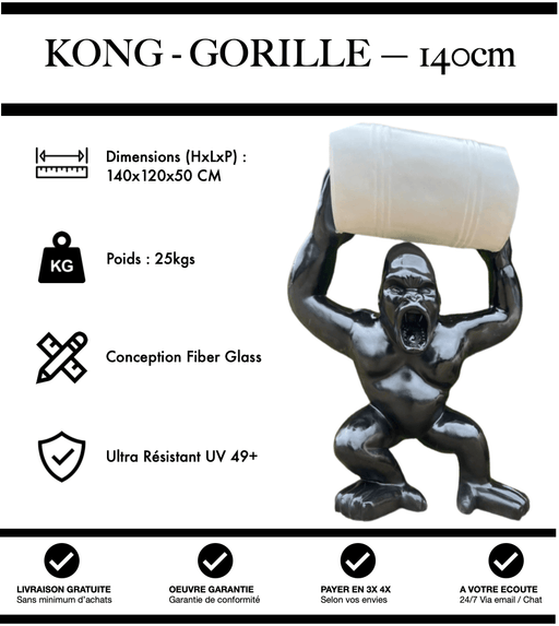 Sculpture Gorille Resine 140cm Debout avec Tonneau Statue - Noir & Blanc - MUZZANO