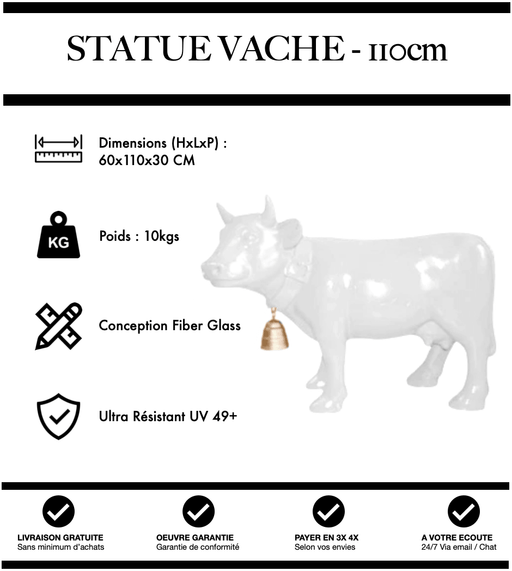 Sculpture Vache Resine 110cm Statue - Blanc - MUZZANO