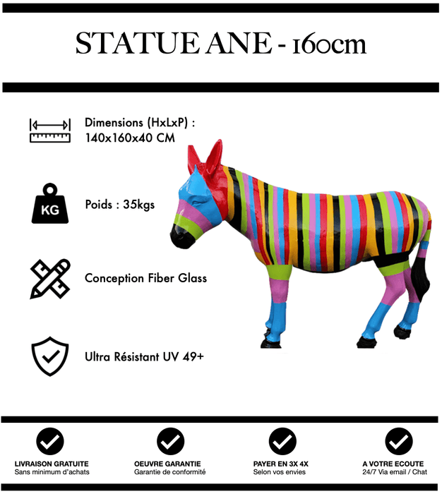 Sculpture Âne Resine 160cm Statue - Multicolore - MUZZANO