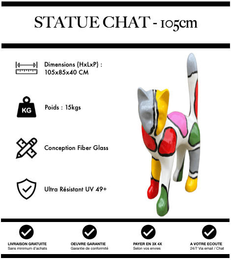 Sculpture Chat Resine 105cm Statue - Bonbon - MUZZANO