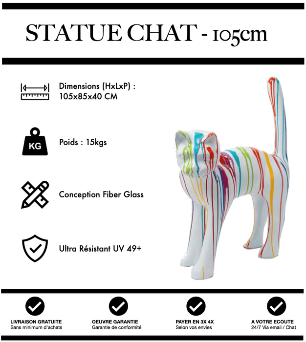 Sculpture Chat Resine 105cm Statue - White Trash - MUZZANO