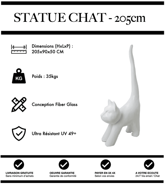 Sculpture Chat Resine 205cm Statue - BLANC - MUZZANO